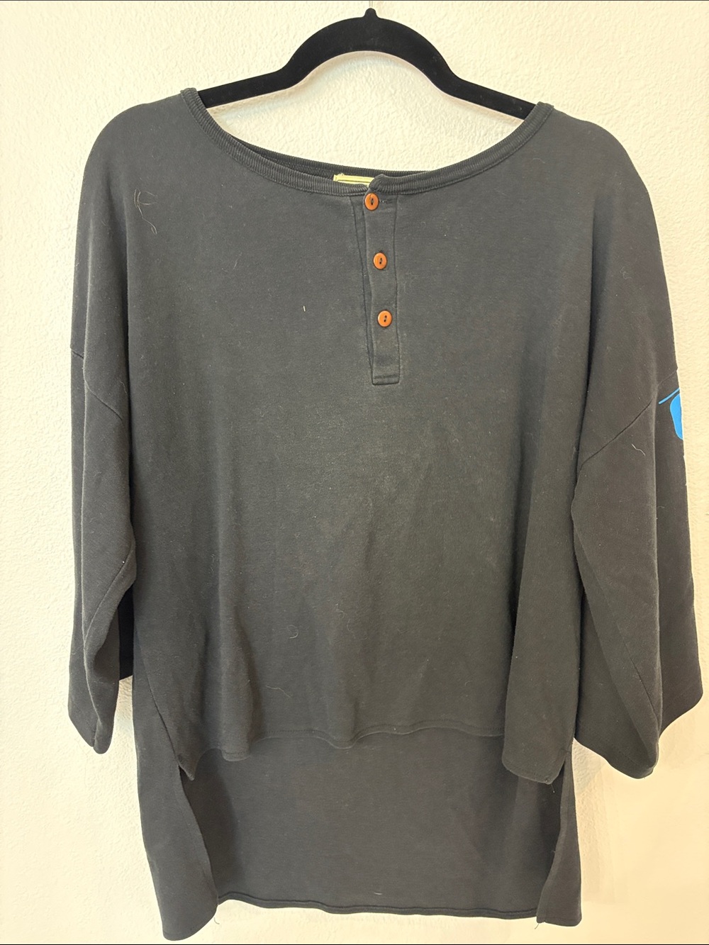 Vintage Street Closed Black Henley Top with Button Placket